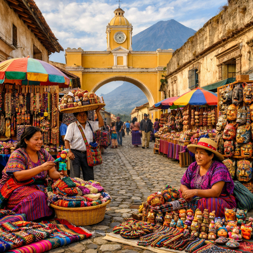 Antigua Guatemala traditions with vendors selling crafts