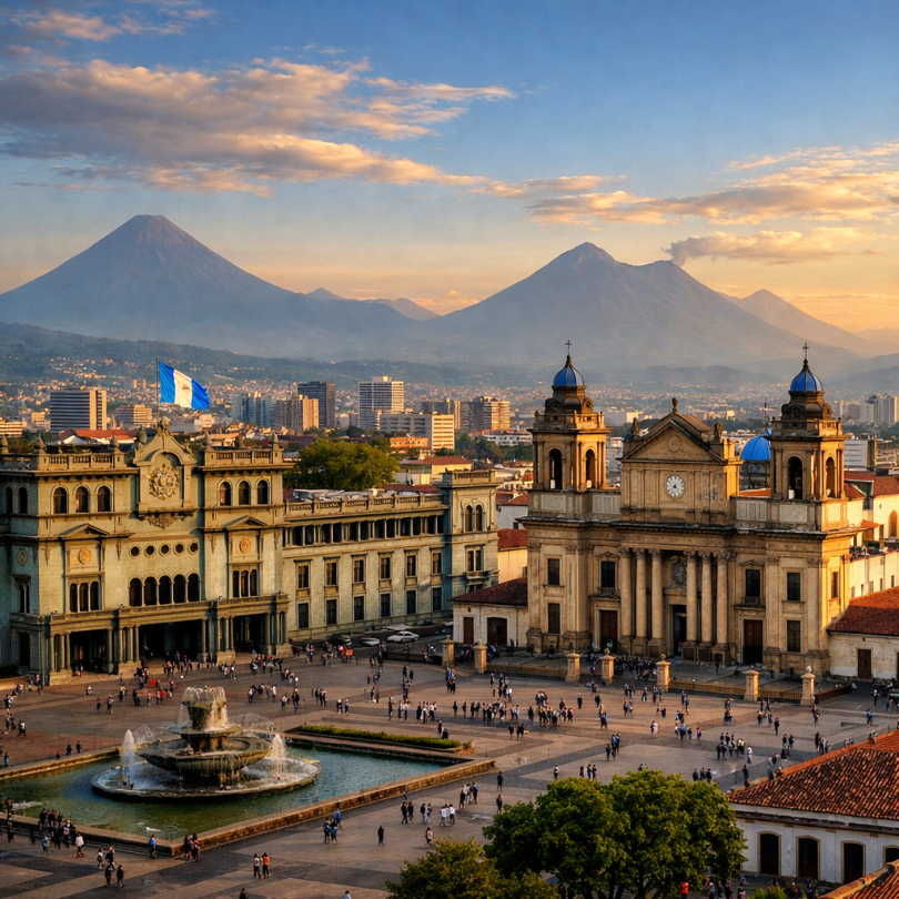 Guatemala City skyline National Palace Cathedral