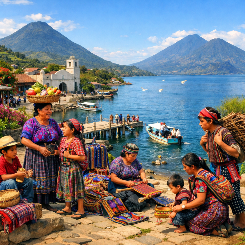 Lake Atitlan volcanoes towns indigenous community life
